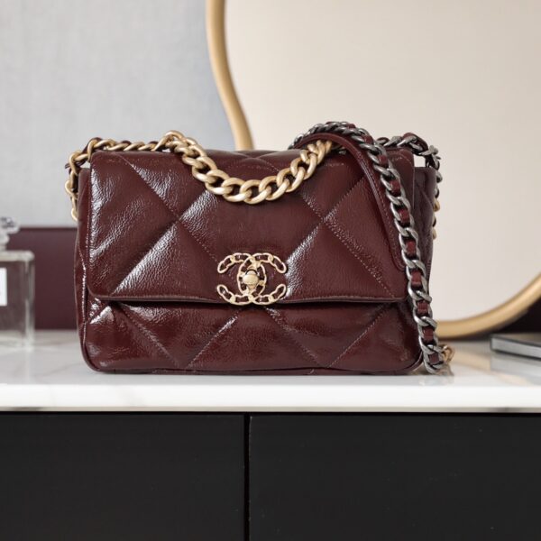 Chanel Quilted 19 Bag Burgundy Gold Chain Tone