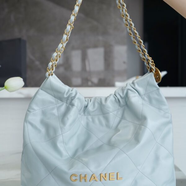 Chanel 22 Light Blue Calfskin Gold Tone